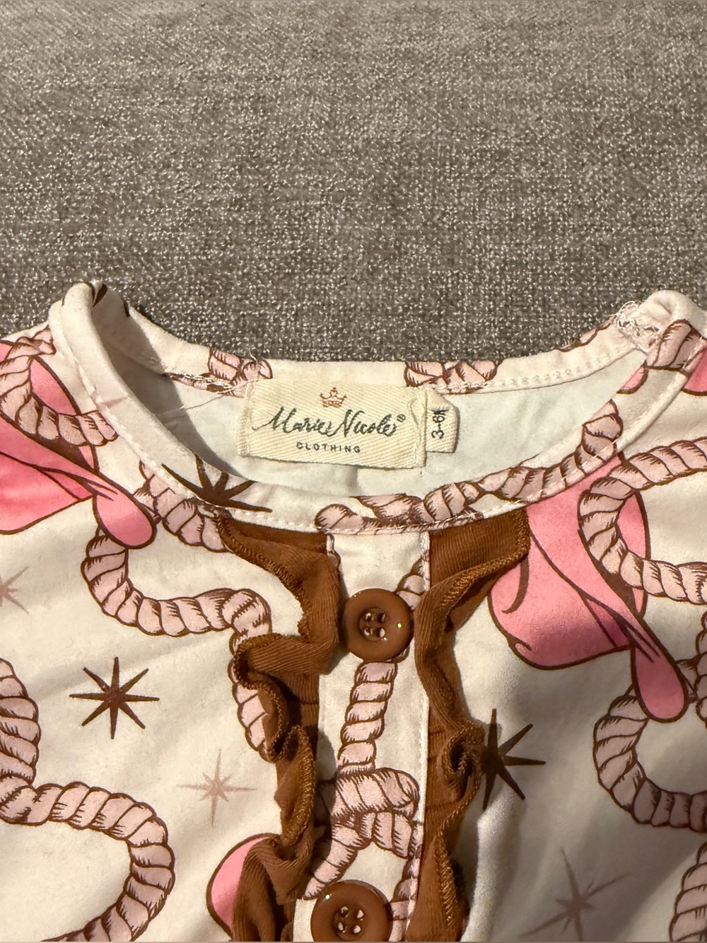 Marie Nicole Pink Rope & Stars Ruffle Romper 3-6m - Picture 2 of 3